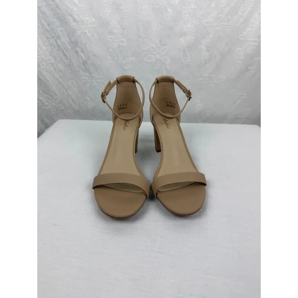 Ankis Tan Ankle Strap Block Heel Sandals Women's Size 10